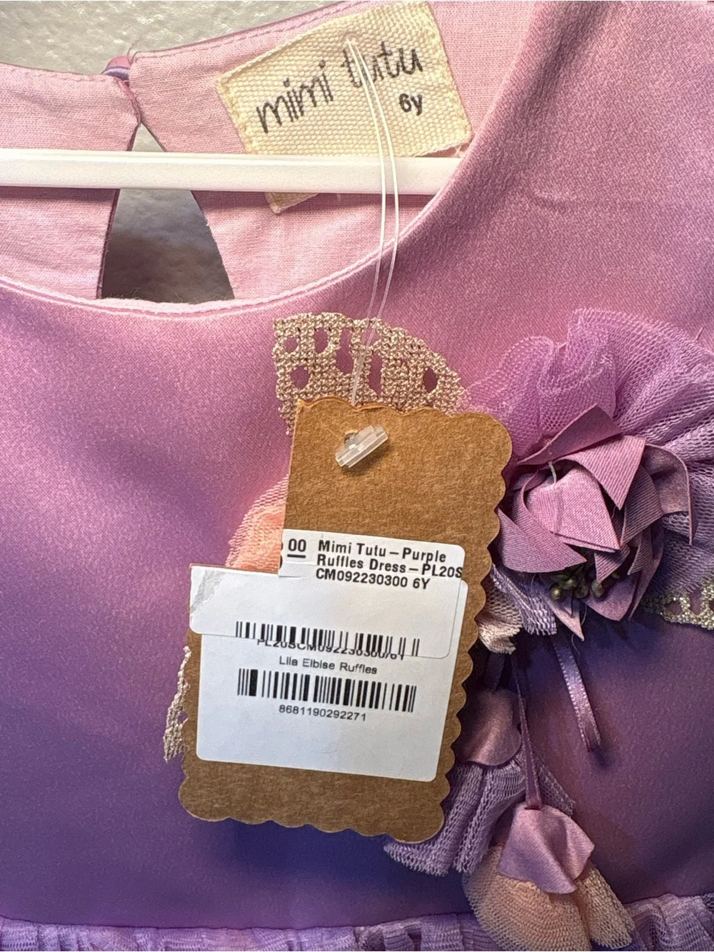 Mimi Tutu Party Dress Lila Elbise Ruffles Lavender & Peach W/Flowers Size 6 NWT